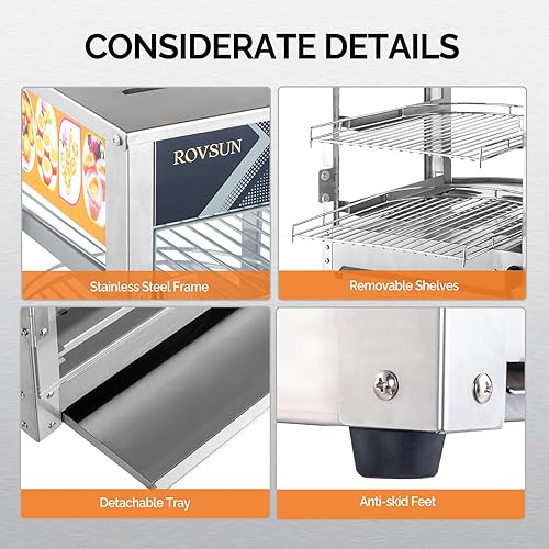 Miniatura 4 de ROVSUN Calentador de alimentos con pantalla para pizza, calentador de alimentos comercial para encimera, calentador eléctrico de pretzel con