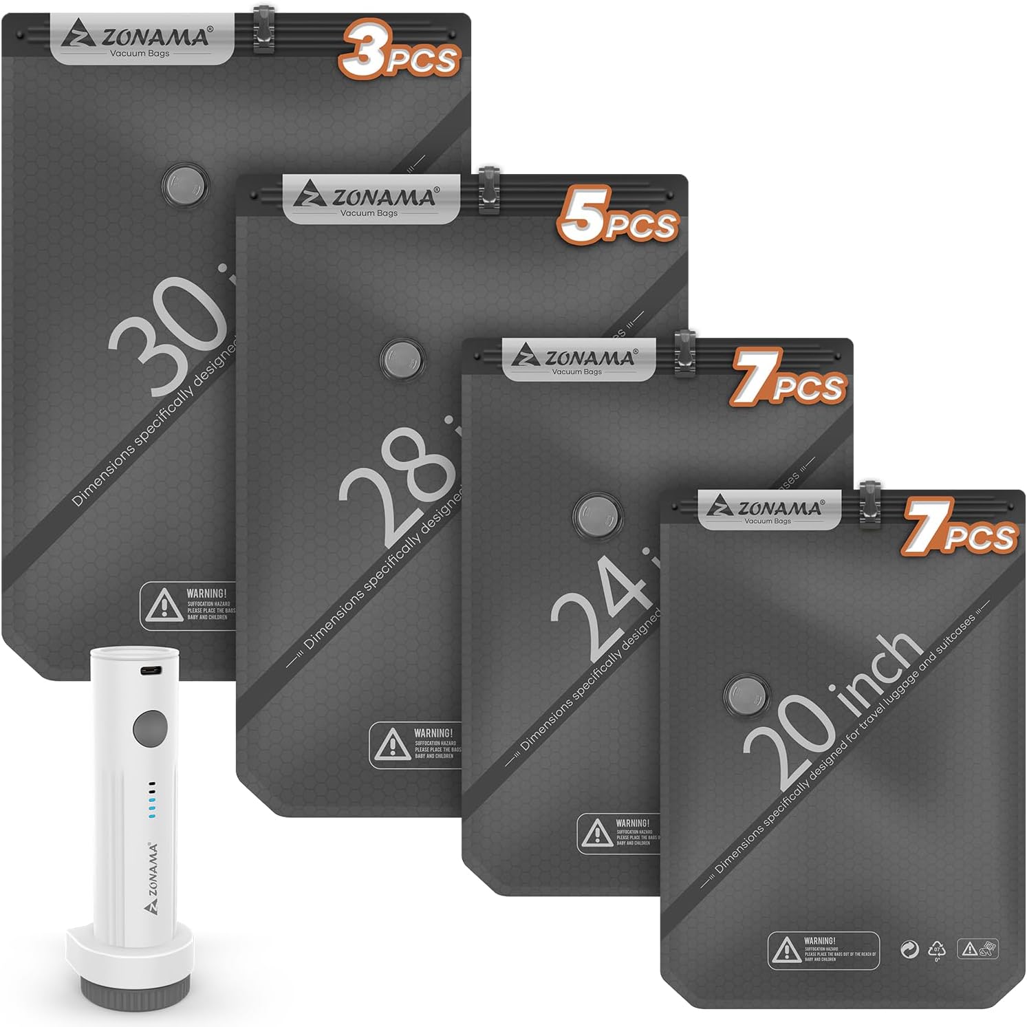 Vacuum Storage Bags for Travel with Wireless Rechargeable Vacuum Storage Bags for Travel with Wireless Rechargeable