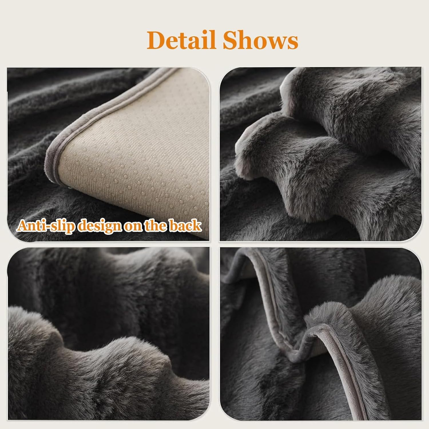 Fuzzy Rabbit Plush Sofa Cover Shaggy Sectional Couch, Stripe Non-Slip Soft Slipcover 1 2 3 4 Seater Furniture Protector for Dogs Pets(Grey,110 * 240cm)