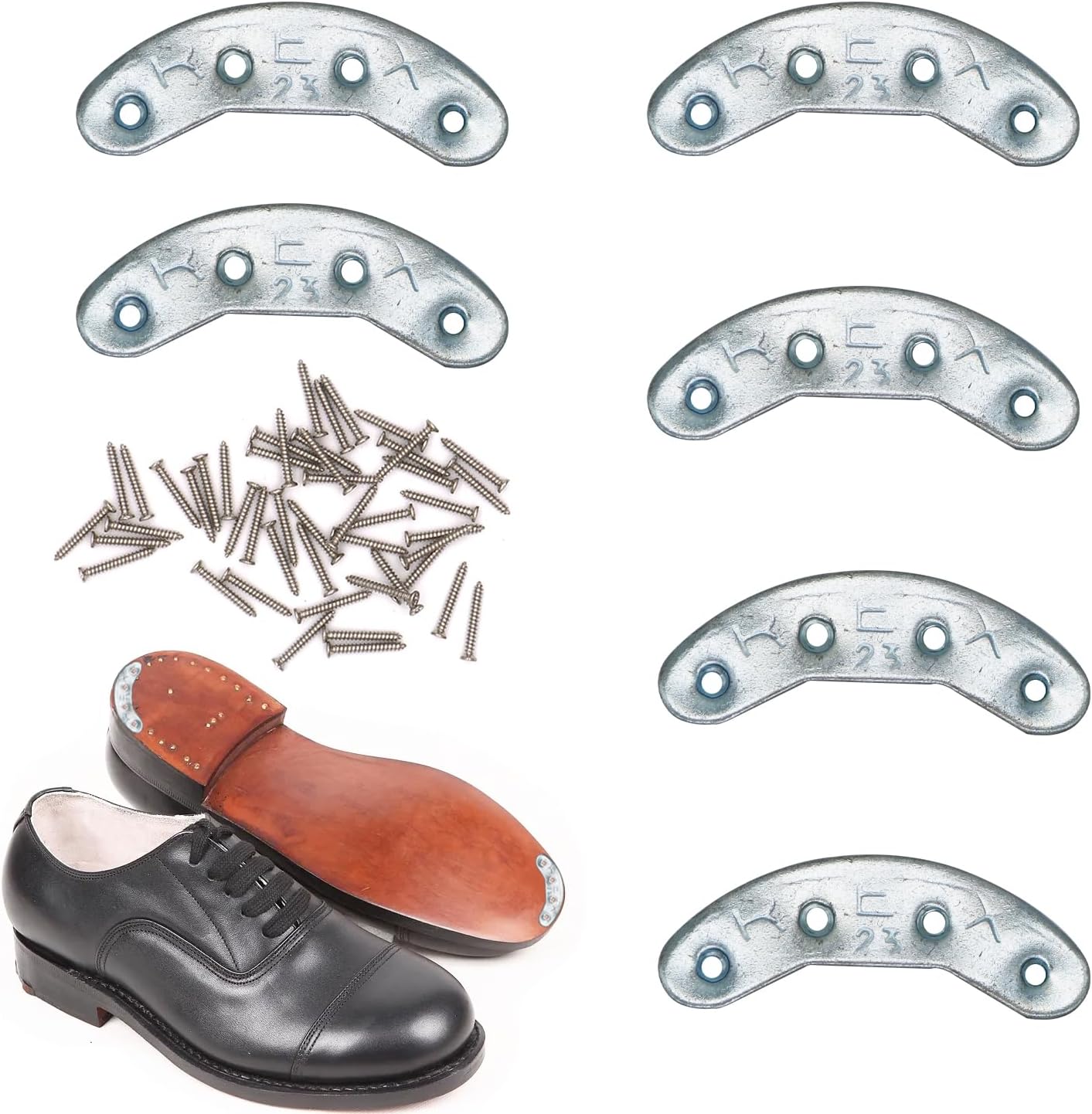 Metal Shoes Heel Plates 3 Pairs Sole Repair Kit with Screw Nails Shoes Heel Taps Tips Repair Pad for Shoes and Boot