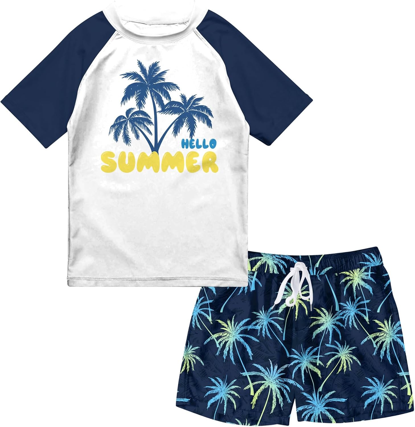SunFocus Boys Two Piece Rash Guard Swimsuits Sets Bathing Suits with Trunks 4-12 Years