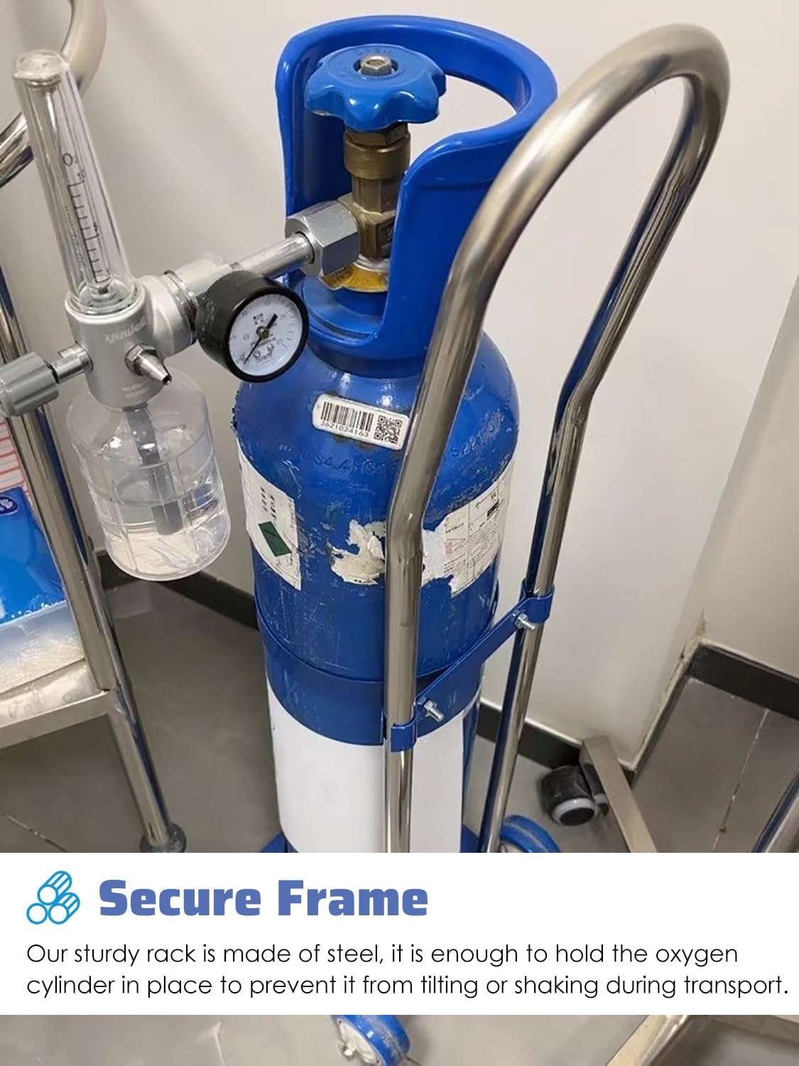 Trolley Oxygen Tank Holder Sturdy Gas Tank Dolly Machine with Handle, Rolling Two Wheel Household Oxygen Cylinder Cart, Steel Clinics Labs Factory CO2 Regulator Truck