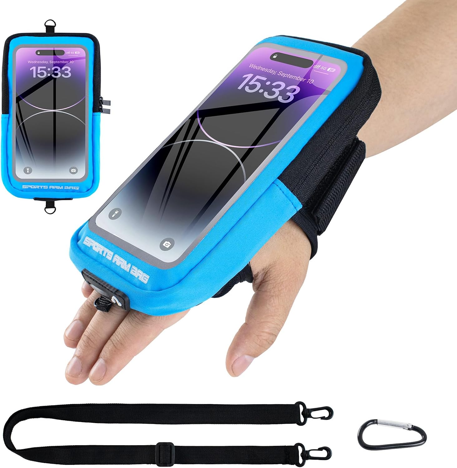 Phone Holder for Running, Running Armband Phone Holder with Carabiner, Phone Armbands for iPhone 17 16 15 14 13 12 11Pro Max & Galaxy S25/S24/S23, Cell Phone Armband Up to 6.8'' Phone (Black)