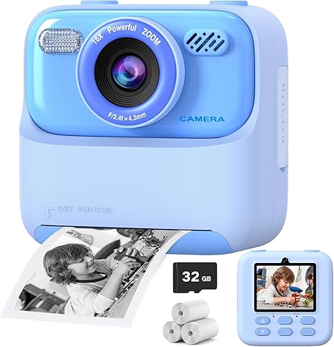 Miniatura 16 de Cámaras digitales instantáneas para niños y niñas, cámara digital selfie HD de doble lente 1080P con papel de impresión y tarjeta de 32G, regalos de