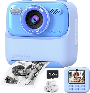 Kids Instant Digital Cameras for Boys and Girls, 1080P HD Dual-Lens Selfie Digital Camera with Print Paper & 32G Card, Christmas Birthday Gifts Toys for Toddler and Teenagers Age 3-16 Years Old
