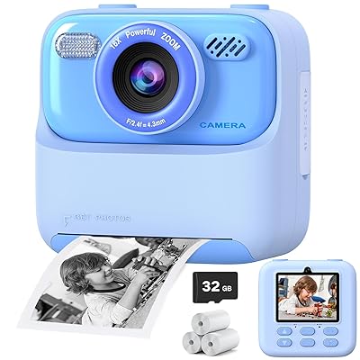 Kids Instant Digital Cameras for Boys and Girls, 1080P HD Dual-Lens Selfie Digital Camera with Print Paper & 32G Card, Christmas Birthday Gifts Toys for Toddler and Teenagers Age 3-16 Years Old