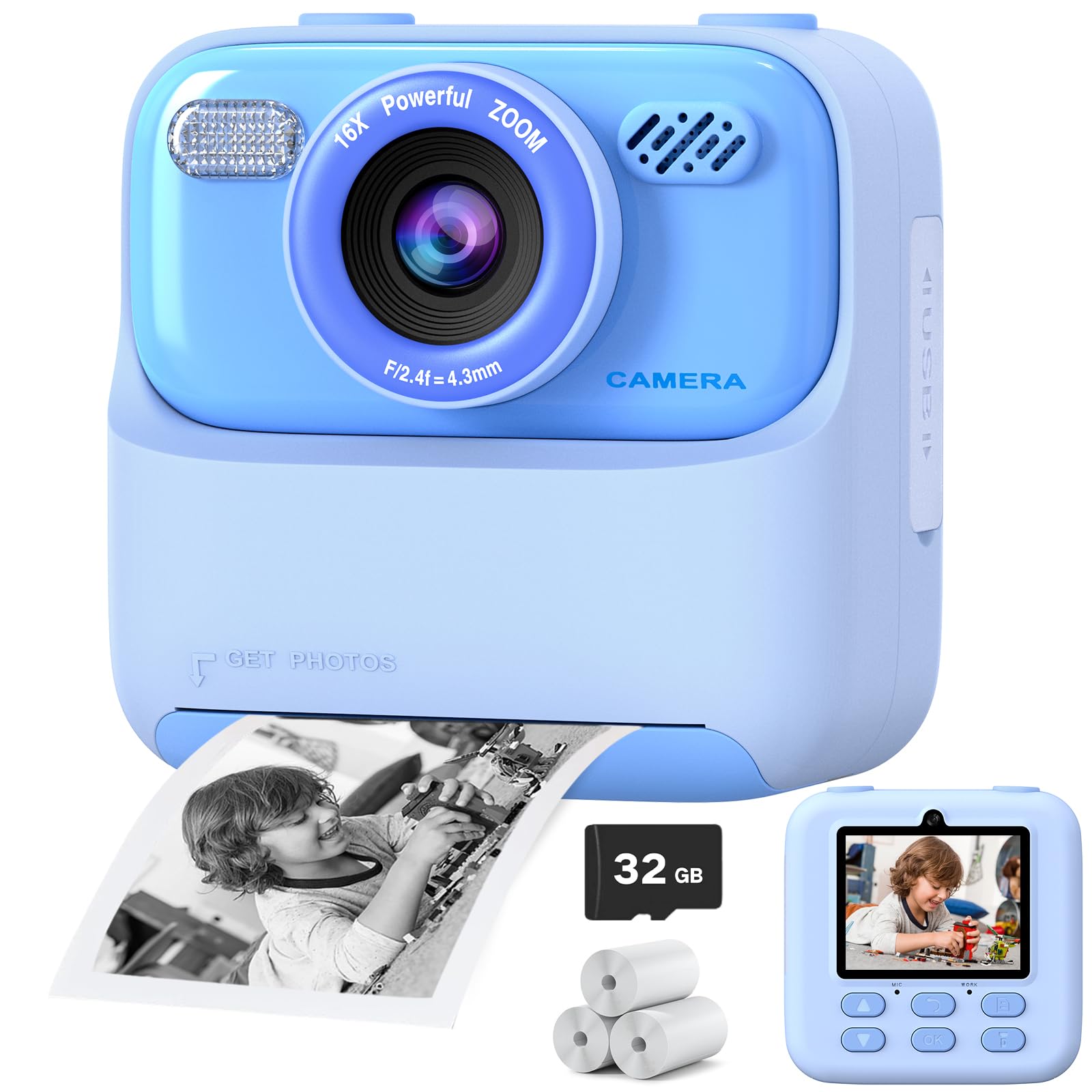 Kids Instant Digital Cameras for Boys and Girls, 1080P HD Dual-Lens Selfie Digital Camera with Print Paper & 32G Card, Christmas Birthday Gifts Toys for Toddler and Teenagers Age 3-16 Years Old