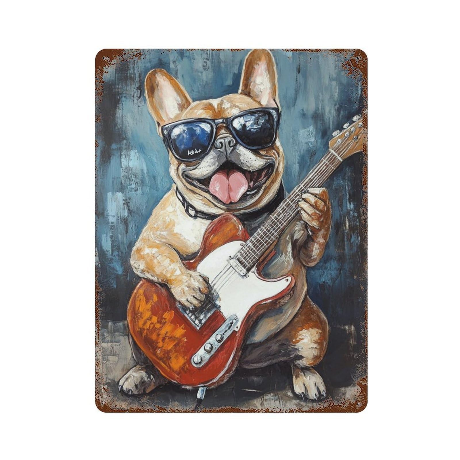Rock Star French Bulldog Retro Metal Sign 15.7"x11.8", Farmhouse Wall Decor for Garage, Pub Or Kitchen