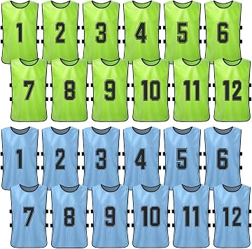 Lixada Scrimmage Team Practice Vests Football Pinnies Soccer Jerseys Sports Basketball Team Training Numbered Bibs Practice Sports Vest Youth Adult Jerseys 24PCS