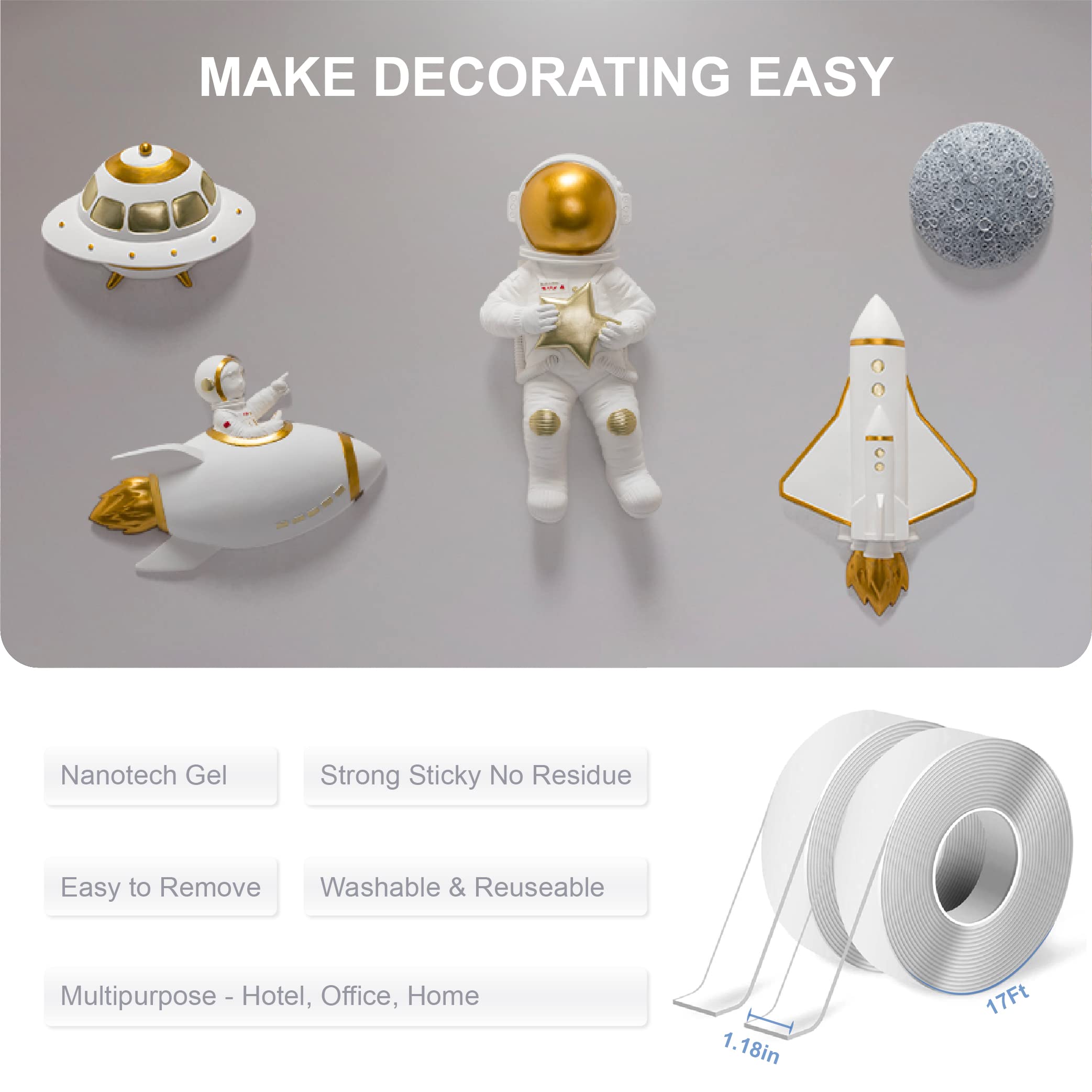 Tidastue Non-Marking Heavy Duty Double Sided Tape(17ft) - Multifunctional Removable Mounting Tape - Washable and Reusable Strong Sticky Scotch Tape for Wall, Decoration, Carpet - Hostel, Office, Home - Image 2