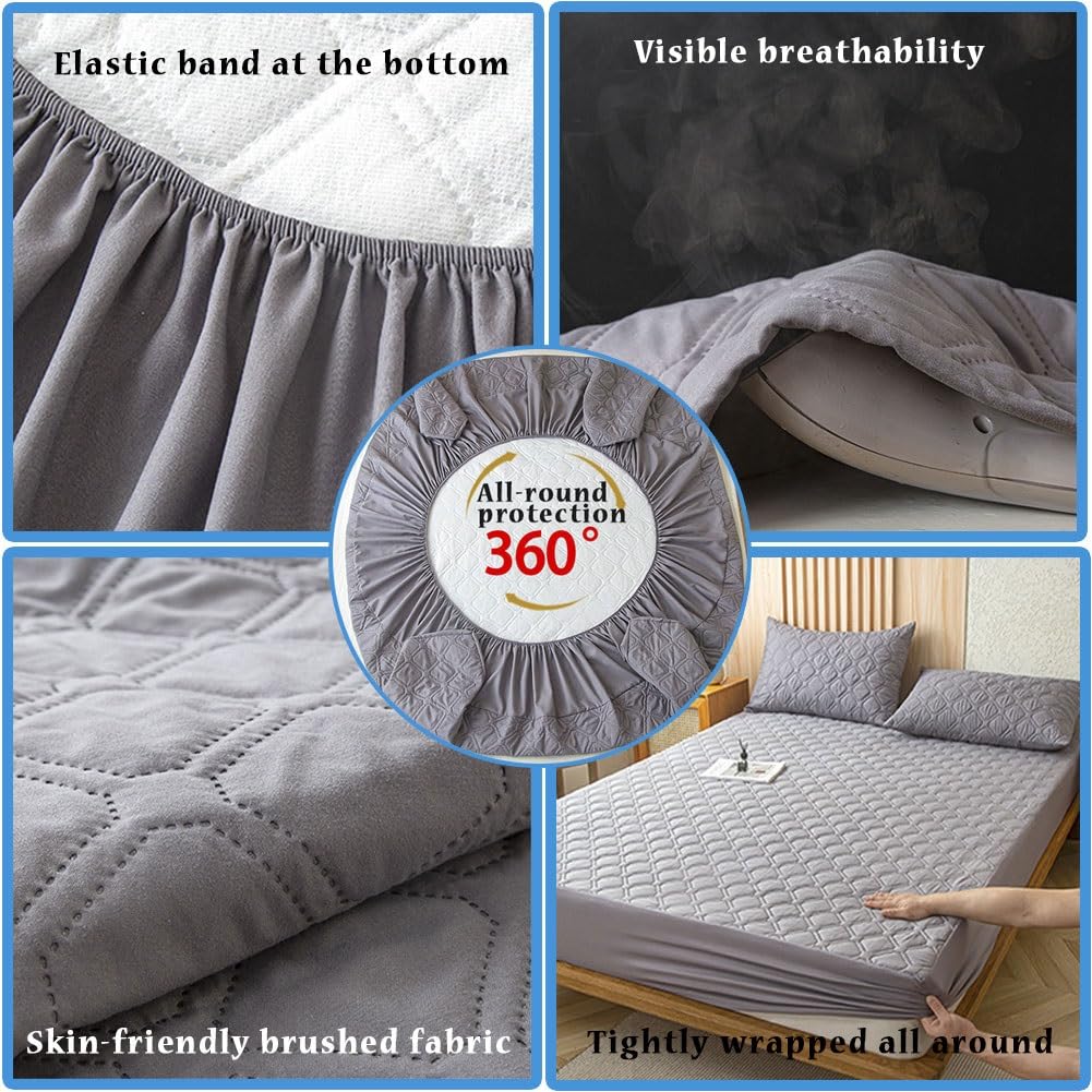 HIGHDI Coprimaterasso Una Piazza e Mezza Impermeabile 120x200 cm, Grigio Lenzuolo con Angoli in Cotone e Microfibra Protezione, Proteggi Materasso, Traspirante, Tutto Intorno Elastico