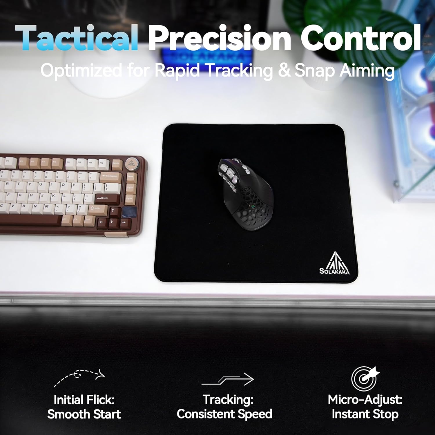 SOLAKAKA EP9 FPS Gaming Mouse Pad- 4MM Thick13.8 x11.8 (350x300mm),Black Mouse Pad, Micro-Woven Precision Surface, Non-Slip Rubber Base, Stitched Edge- FPS,MOBAs,RTS,MMO