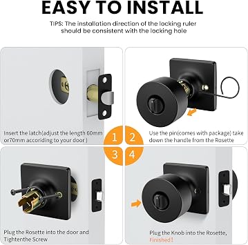Goldenwarm Matte Black Door Knobs Interior, Privacy Bedroom Door Knob with Lock, Black Interior Door Knobs Bathroom 6 Pack