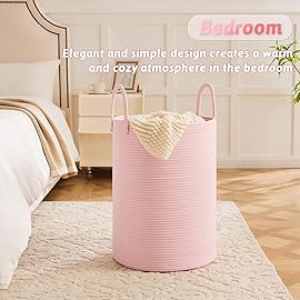 Artfeel Laundry Basket,Woven Cotton Rope Laundry Hamper,100L for Decorative Storage of Dirty Clothes,Toys and Blankets in Bathroom,Baby Room and Living Room