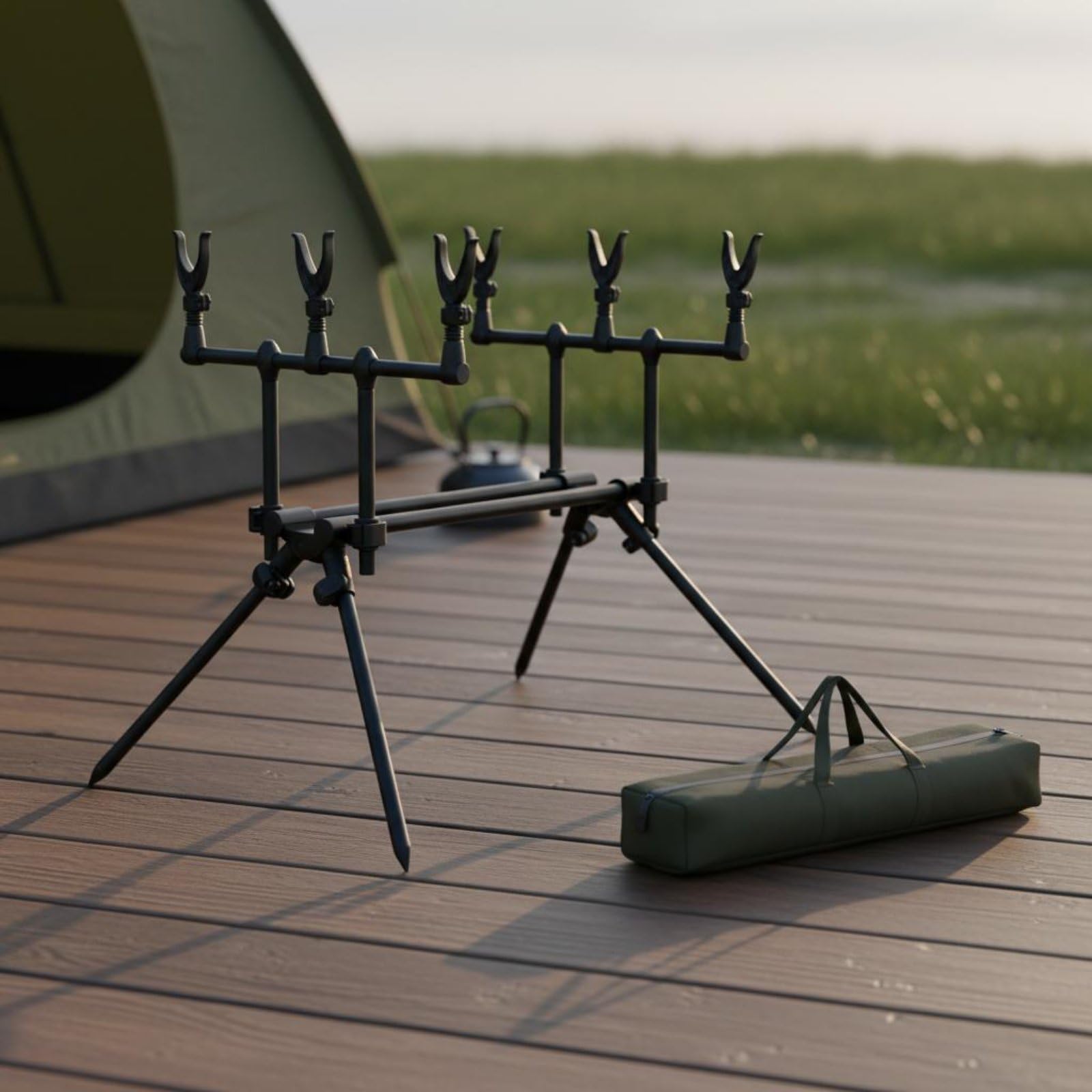 predolo Station de Pêche Multi-Cannes Léger Support de Canne à Pêche Réglable Construction Robuste pour Pêcheurs , Mini X4 2-Head