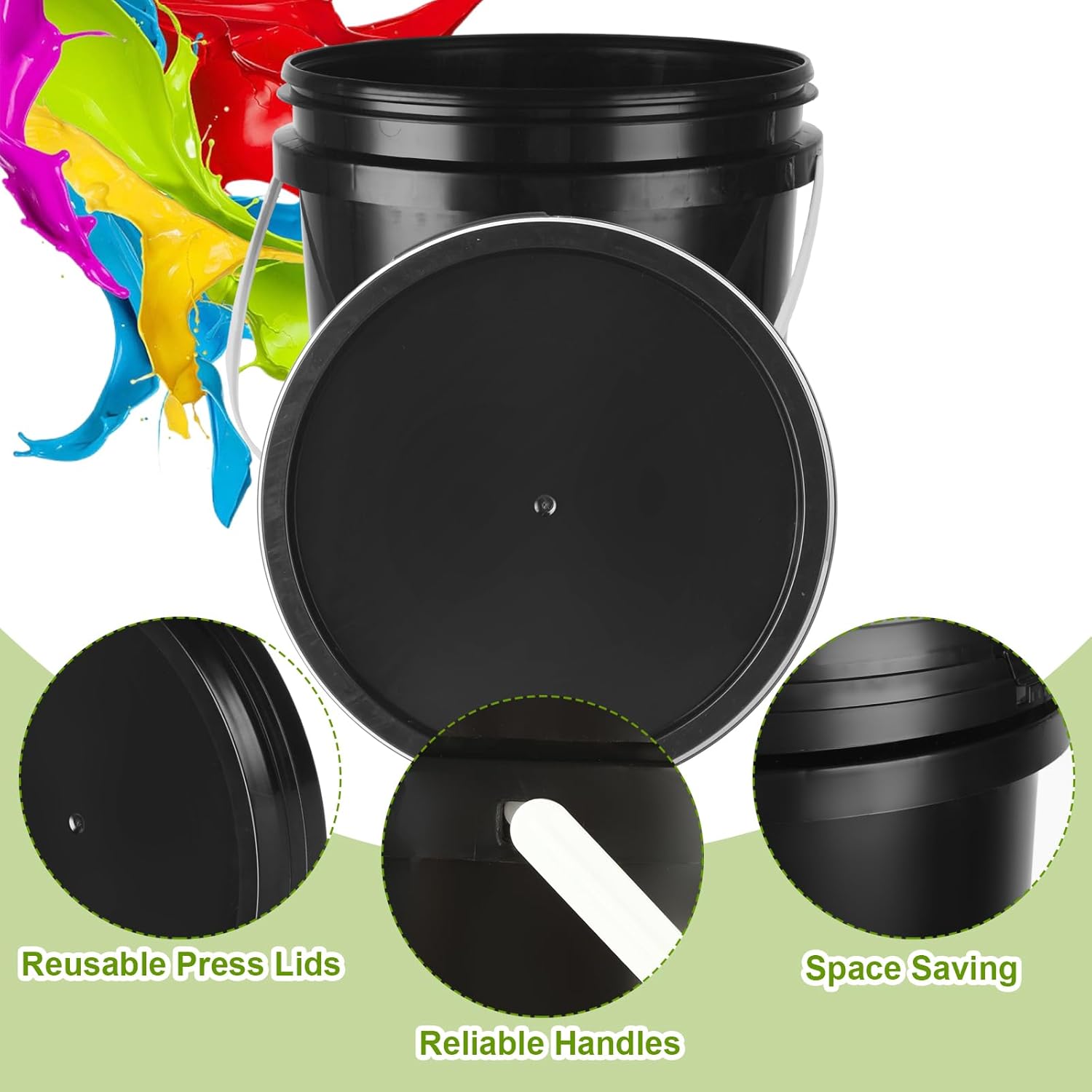 2 Pack Paint Bucket for Painting 1 Gallon Empty Paint Cans with Lids & Handles Paint Storage Containers Plastic Paint Containers 4 Quart Paint Cans with Lids Gal Paint Pail for Leftover Paint - Image 3