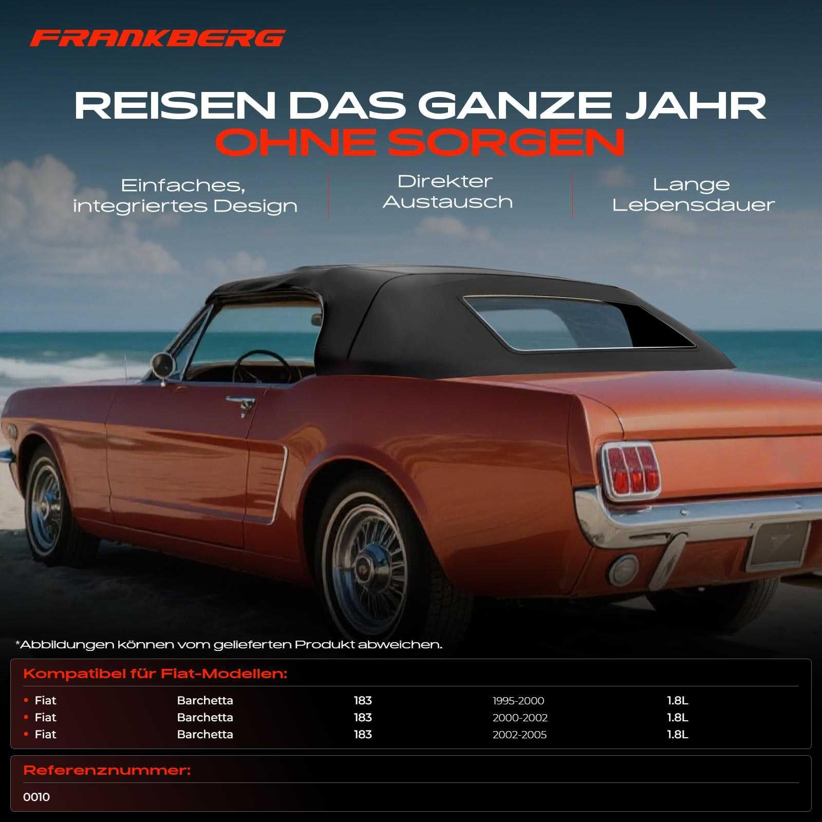 Frankberg Cabrioverdeck Softtop Verdeckbezug Schwarz Kompatibel mit Barchetta 183 Cabriolet 1.8 16V 1995-2005 Replace# 0010