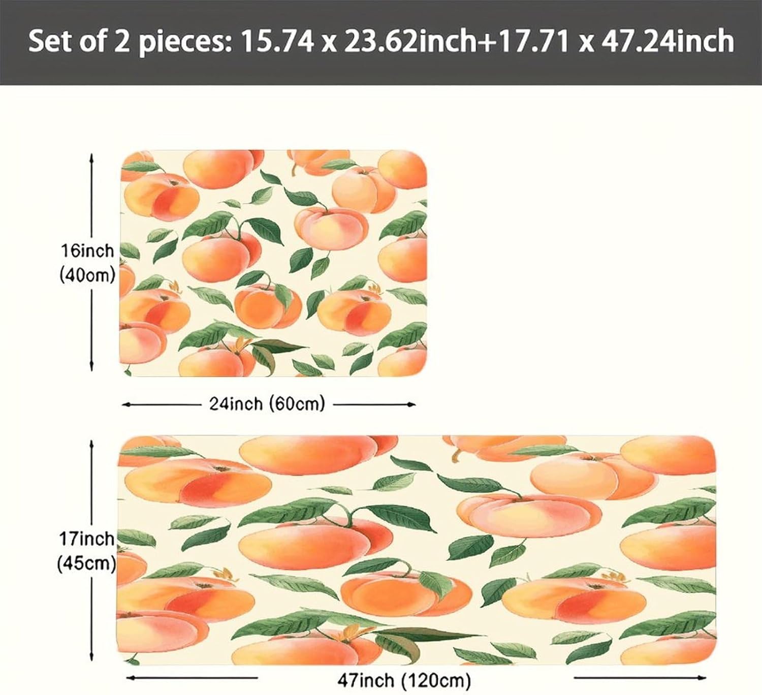 Peach Kitchen Mat Washable Non Slip Rugs Soft Kitchen Mats for Floor Set of 2 PCS Cushioned Absorbent Runner Standing Rugs for Home Sink Laundry Office