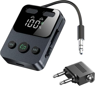 Ewin Transmitter & Receiver, 2 Simultaneous Connection Plane/Car/TV Bluetooth 5.3 17 Hours Playtime, Single Cable Storage