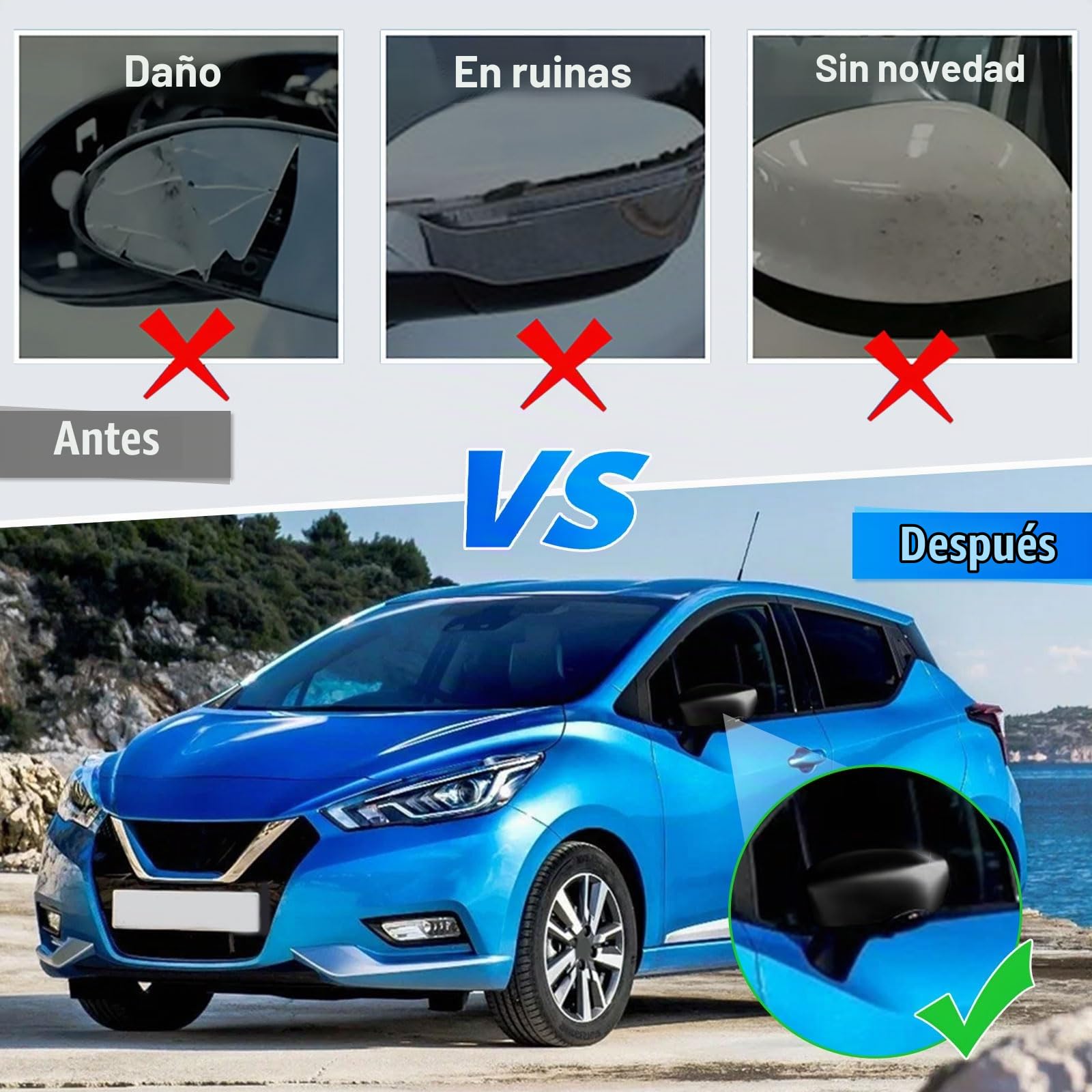 Tapa de la Cubierta del Espejo Compatible con Renault Clio 4 2012-2016, Capture First Generation J87 2013-2019, Zoe 2012-2024, Tapa de Espejo Retrovisor Tapas 963732631R 963732631 - Negro