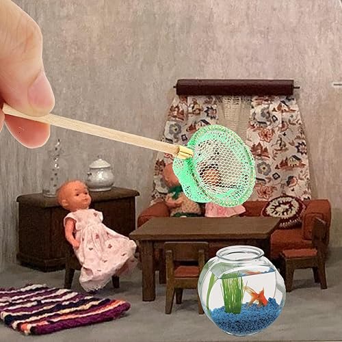 Miniatura 5 de 1 juego de red de pesca en miniatura, modelos de caña de pescar para casa de muñecas 112, jardín, playa, estanque (azul cielo)