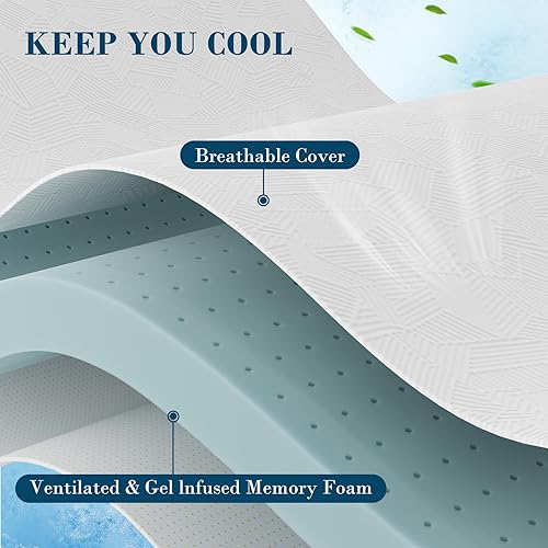 Miniatura 2 de Cubrecolchón de espuma viscoelástica de gel de 2 pulgadas, tamaño King, cubrecolchón de cama refrescante con funda de bambú extraíble, suave, alivia