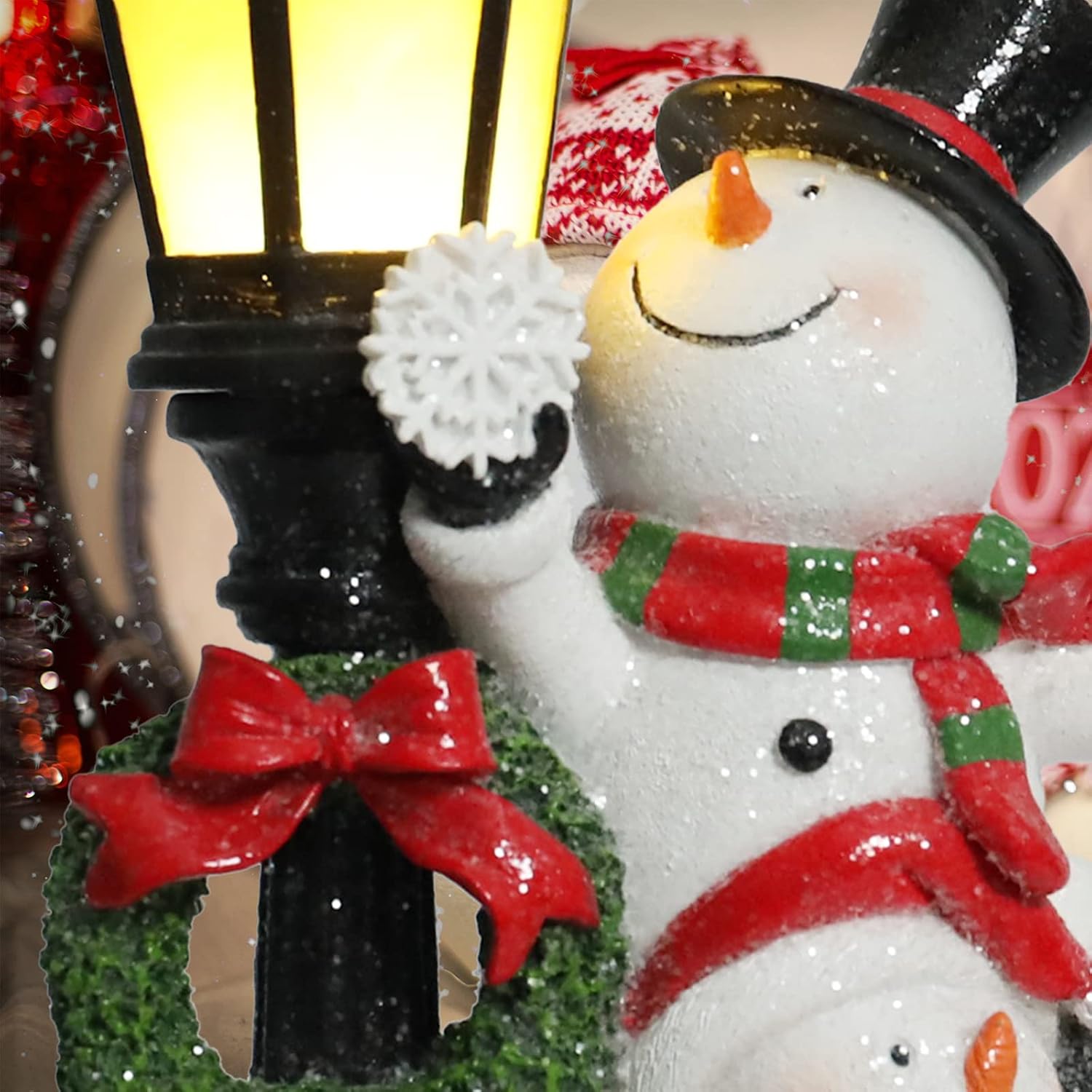 Bdor Snowman with Lamppost – Resin Christmas Figurine for Holiday Home, Tabletop, Indoor Party Decorations, Festive Winter Decor image 4