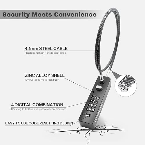 Miniatura 3 de Cerradura de combinación con cable de acero, resistente a la intemperie, código de candado reiniciable, cerradura combinada para equipaje,