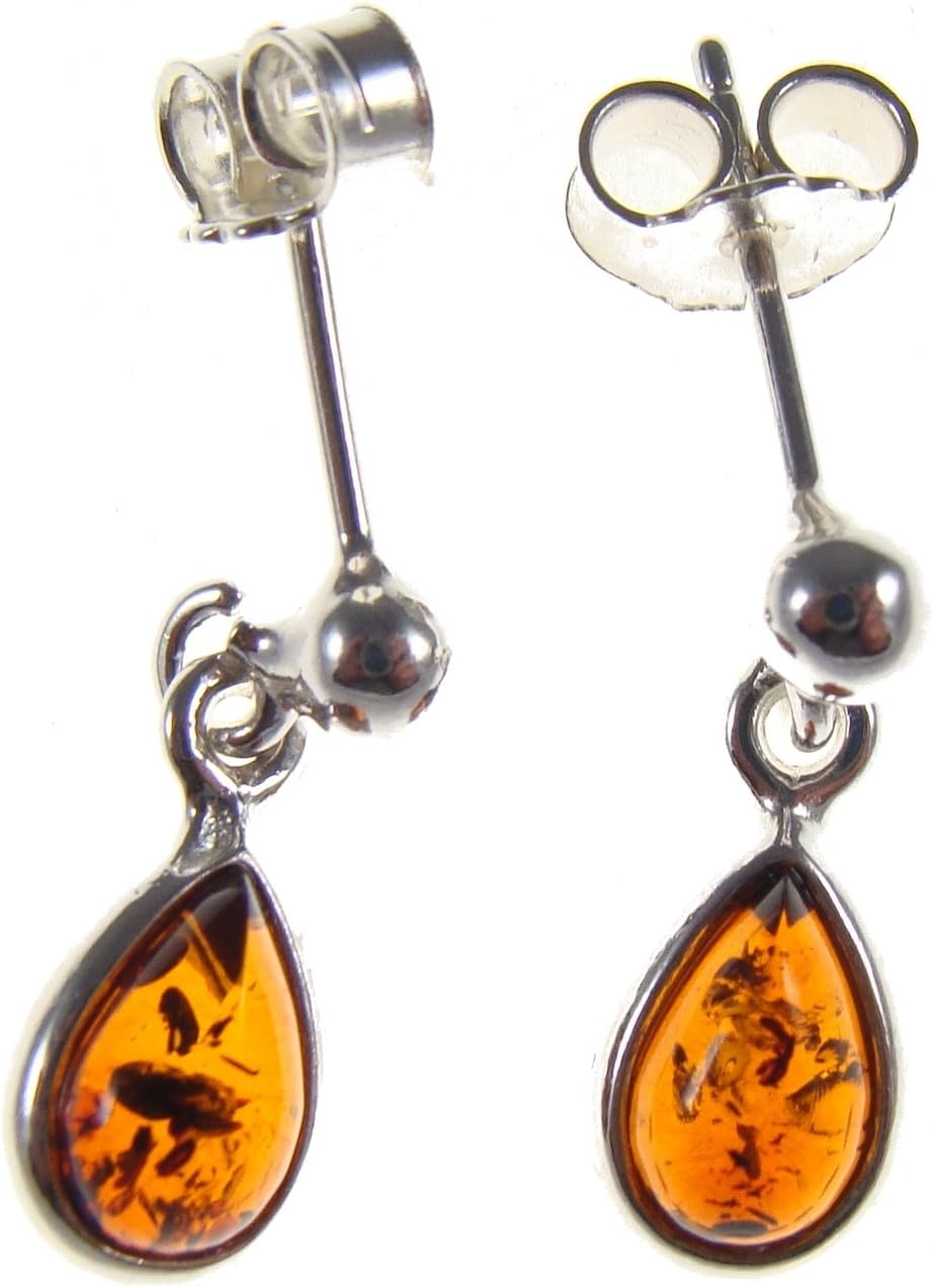 Baltic amber and sterling silver 925 cognac teardrop earrings