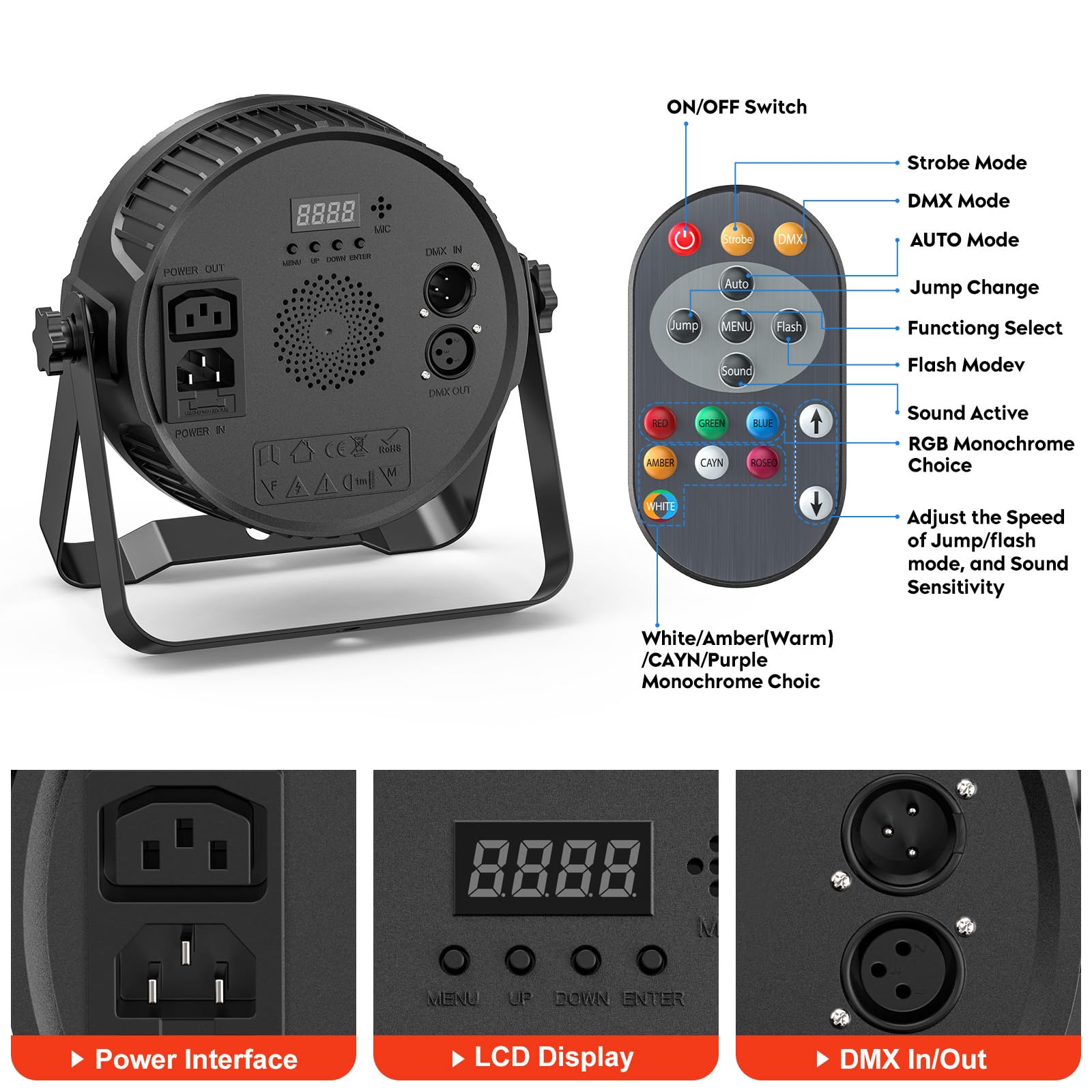 8PCS 84W Projecteur PAR LED RGBW Lumière avec télécommande, sac, console DMX et câble, éclairage de scène pour DJ, fêtes, mariages, festivals, clubs, Noël Halloween