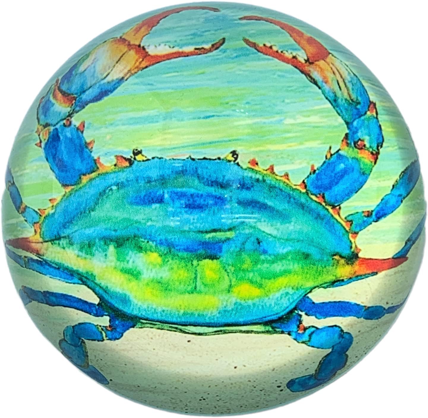 Value Arts Chesapeake Blue Crab Paperweight, Glass Dome, Gift Box, 3" Diameter