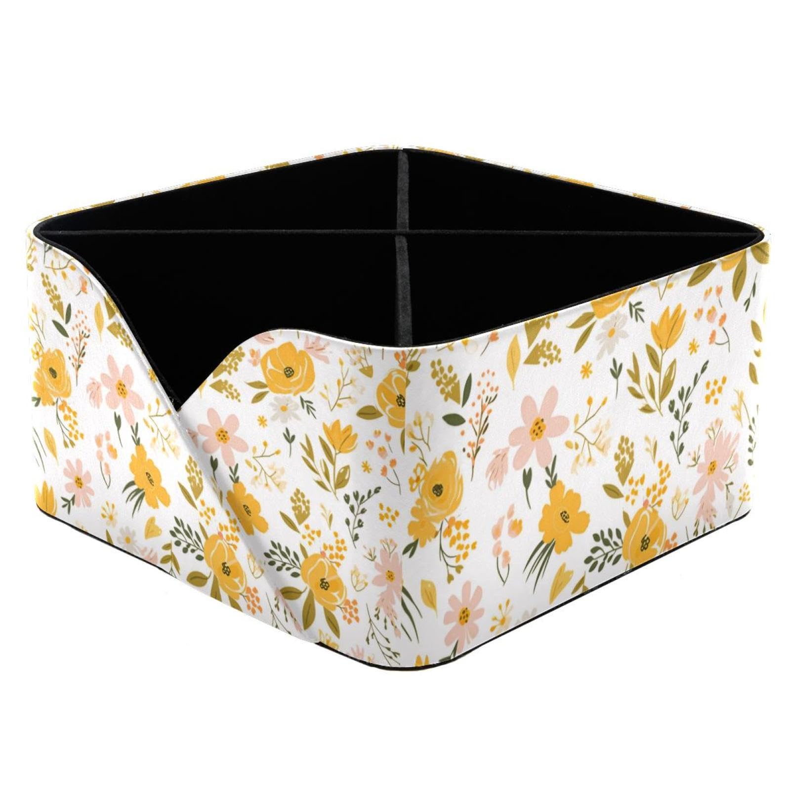 Organiseur de bureau floral jaune avec porte-stylos et boîte de rangement
