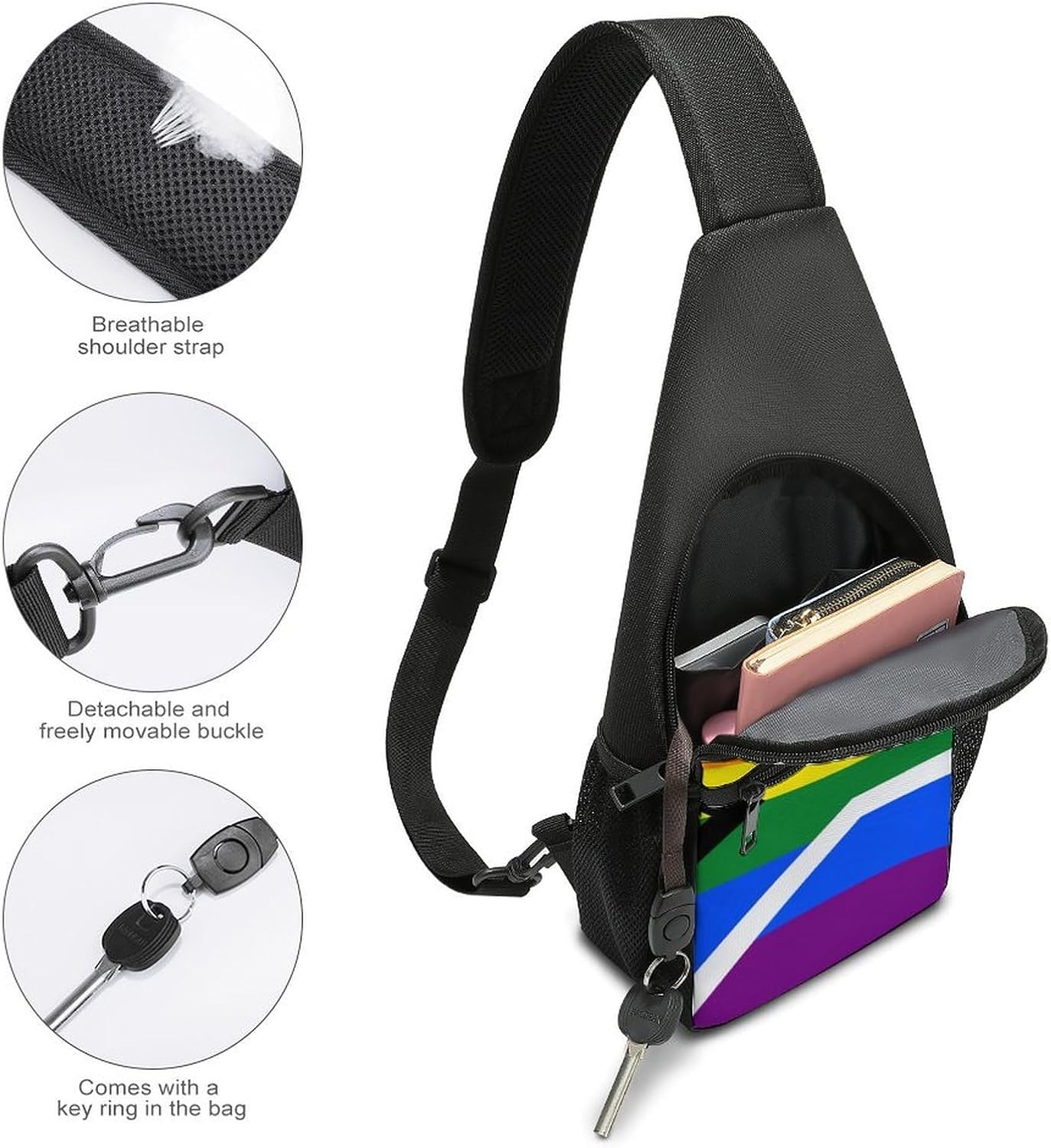 Gay Flag of South Africa LGBT Crossbody Sling Backpack Chest Bag Daypack | unisex,trendy,with convertible and detachable shoulder strap,side pockets