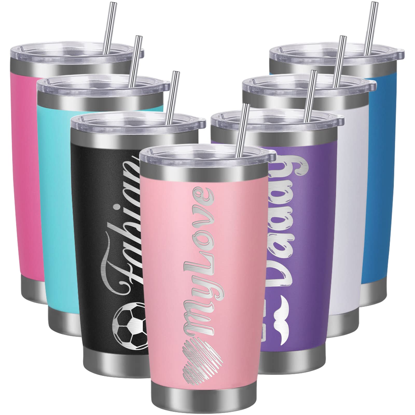 YanNanKe Personalised Tumblers with Lids and Straws 20 oz Custom Laser Engraved Stainless Steel Tumblers with Name Text Customised Insulated Coffee Cup Gift for Women Men-8 Colors & 20 Fonts