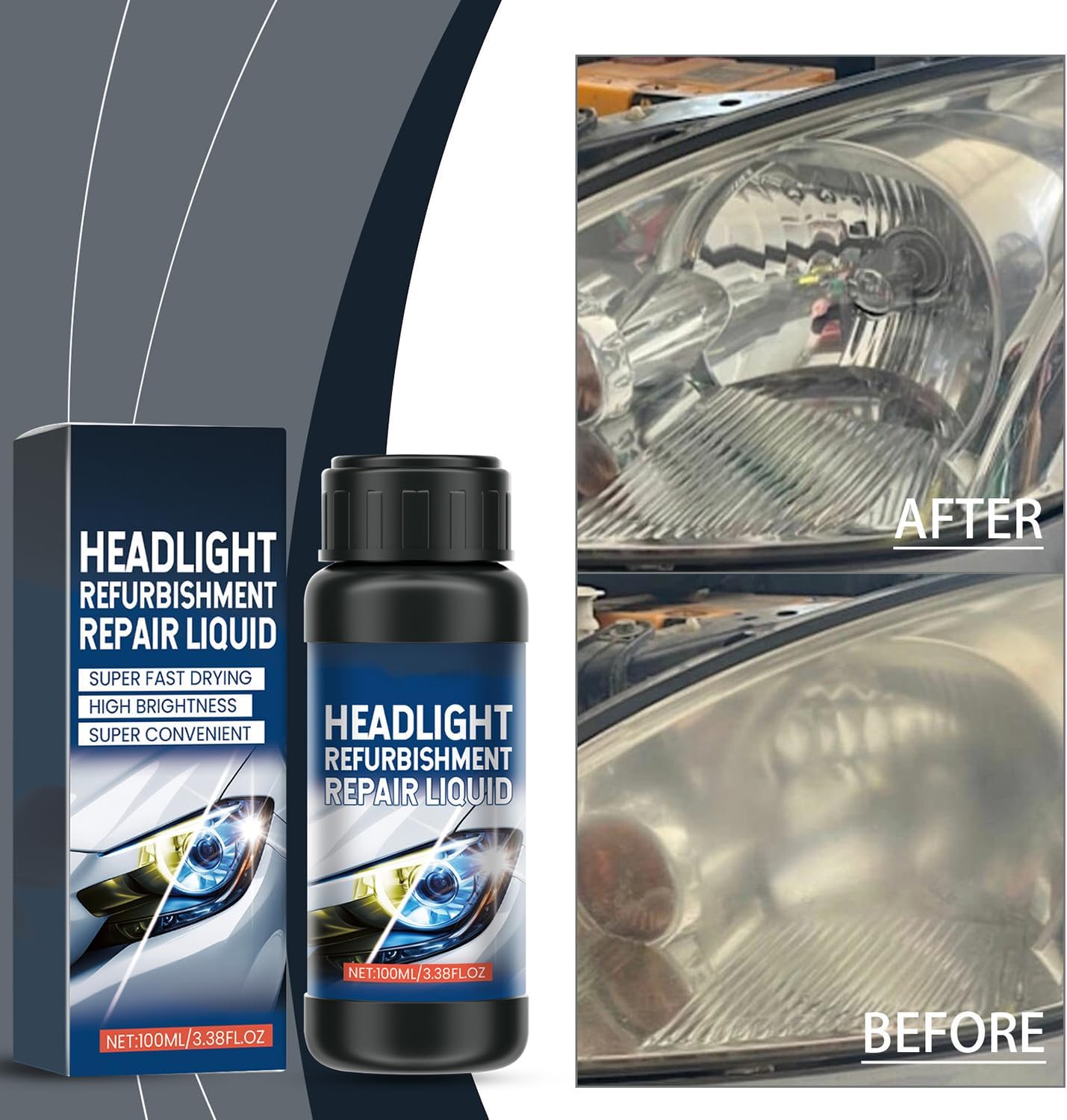 Headlight Refurbishment Kit,Car Headlights Restoration Kit,Repair with Scratch Removal,Remove Oxidation, Durable, Long-Lasting Protection for Headlights (2PC)