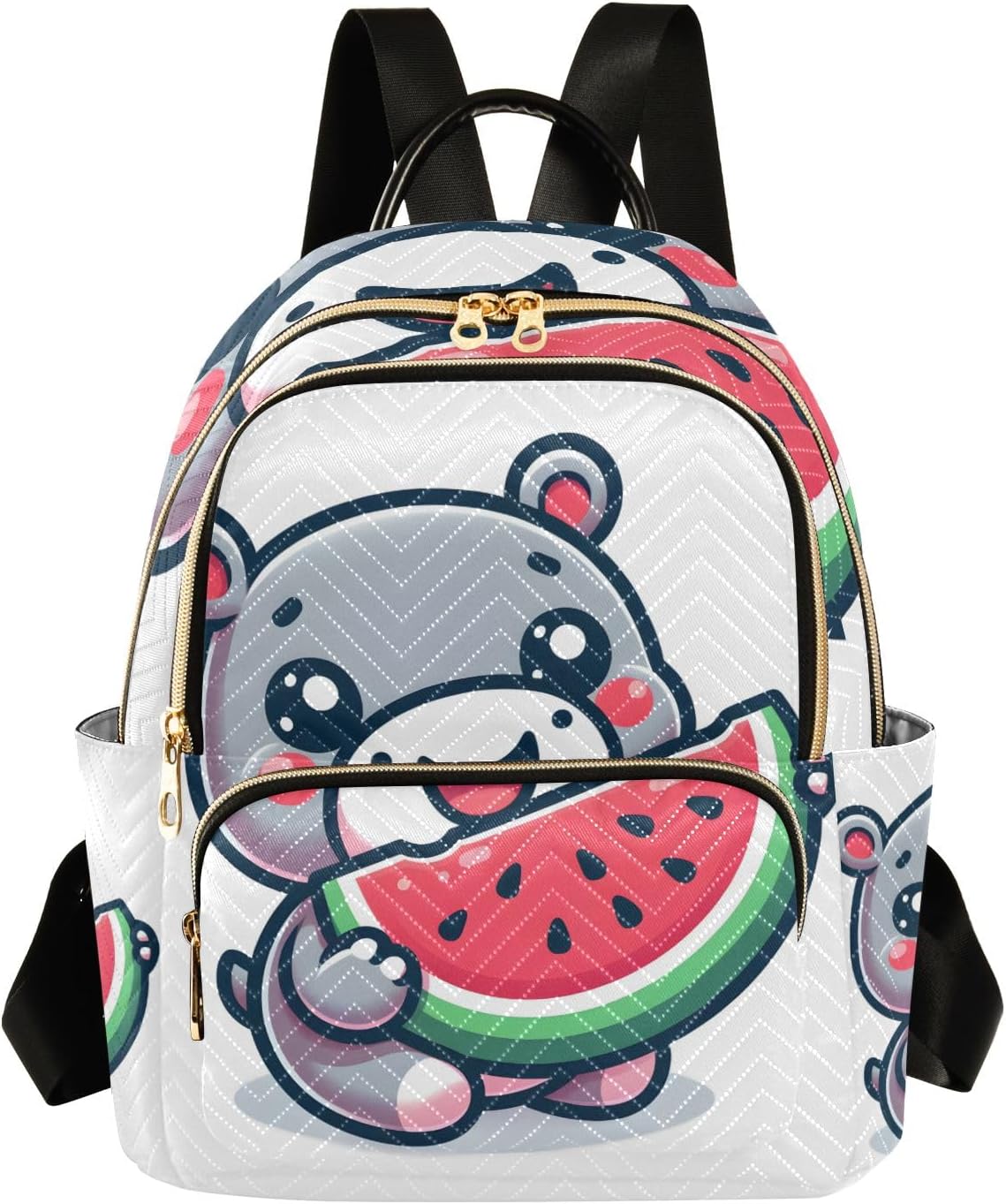 Small Backpack Purse for Women, Cute Hippopotamus Holding A Sliced Watermelon Travel Bag Casual Daypack Shoulder Bag