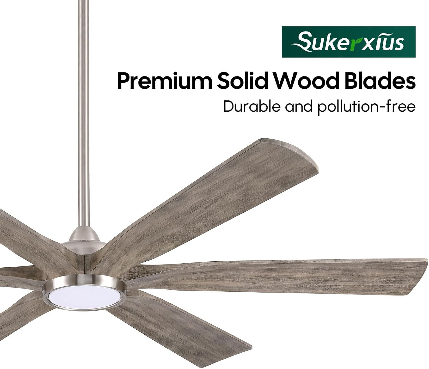 60 Inch Smart Outdoor Ceiling Fan with Light, Modern Farmhouse Style, Works with Alexa/App/Remote, 6 Gray Solid Wood Blades, Damp Rated Quiet DC Motor for Patios, Covered Porches & Indoor Bedrooms