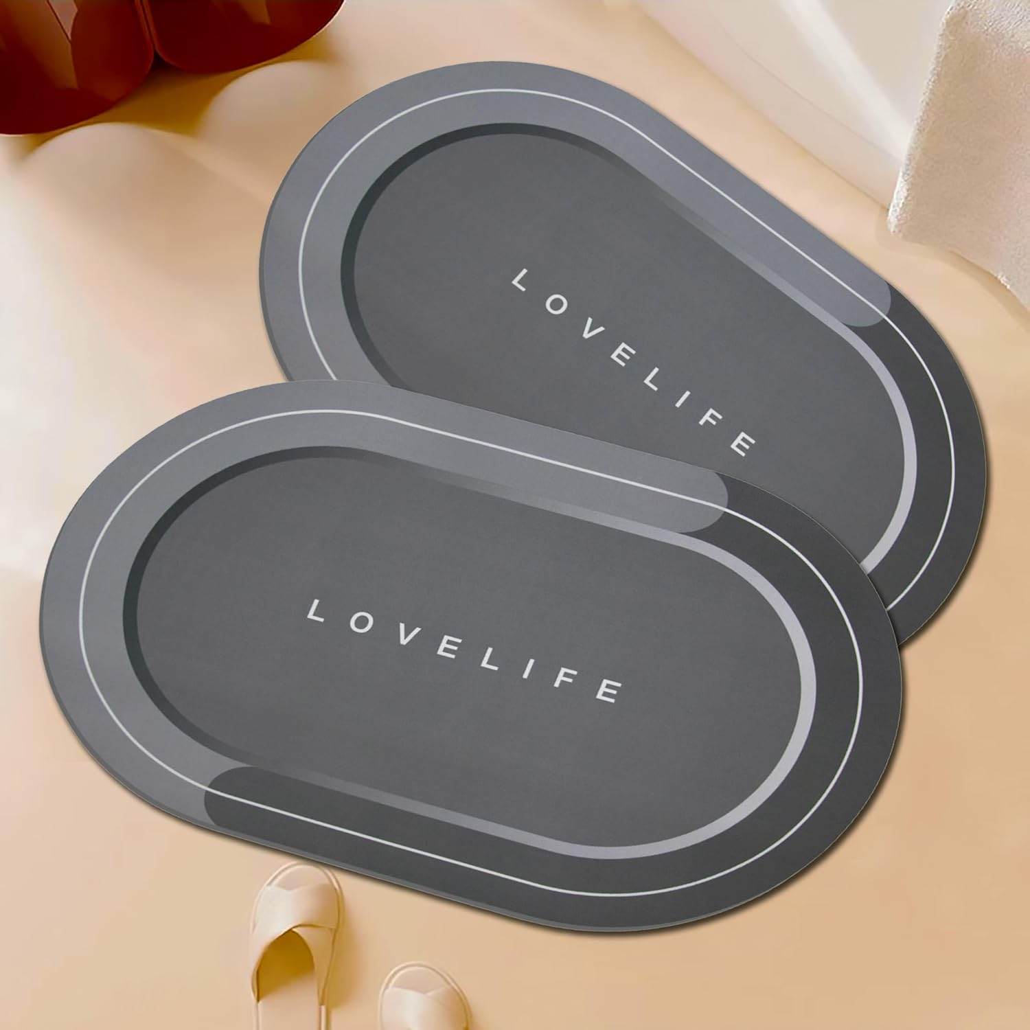 Rubber Bath mats Quick-Drying Non-Slip Bathroom mat Super Absorbent Bath mat Instant Dry Bath mat, Bathroom Rug in Front of The Kitchen Sink, Shower Room, Bathtub, Oval(2pcs Dark grey+16.9x26.7in) Dark Grey 16.9x26.7in+16.9x26.7in