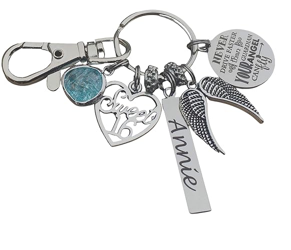 Sweet 16 key chain, Never drive faster than guardian angel