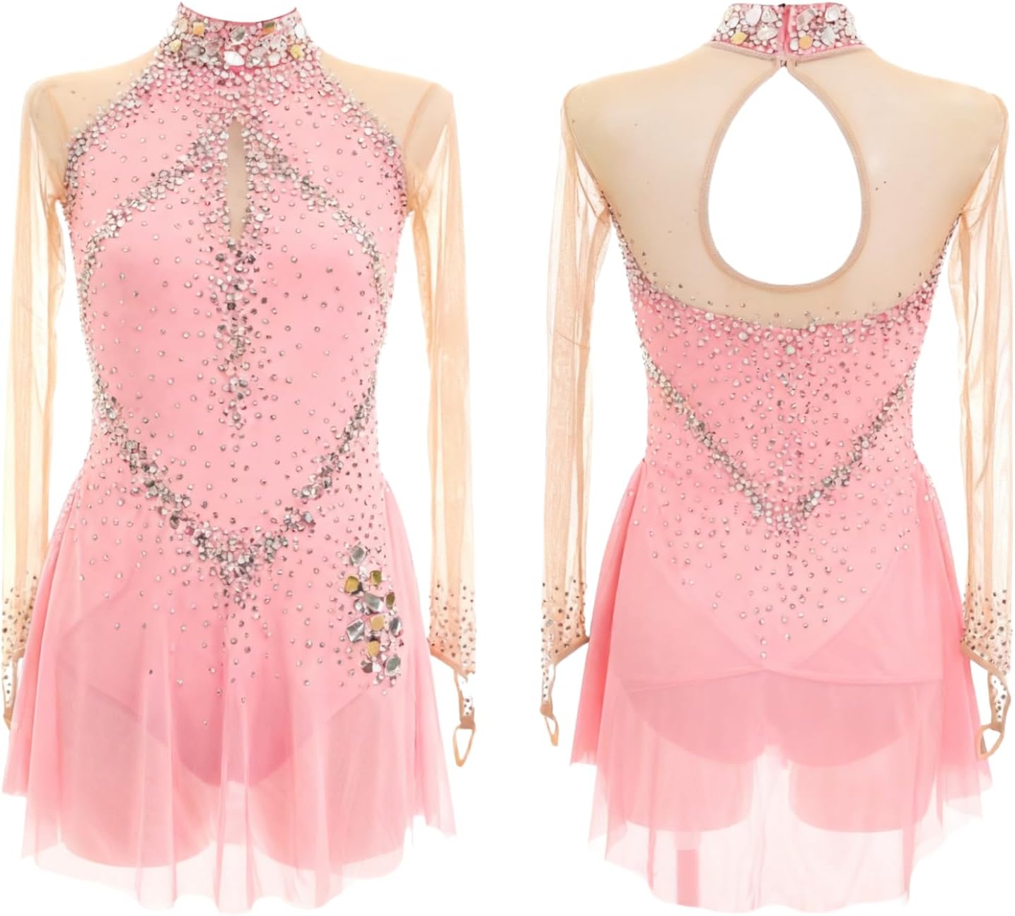 Figure Skating Dress Girl's Long Sleeves Colourful Diamonds Handmade Customized Competiton Performance