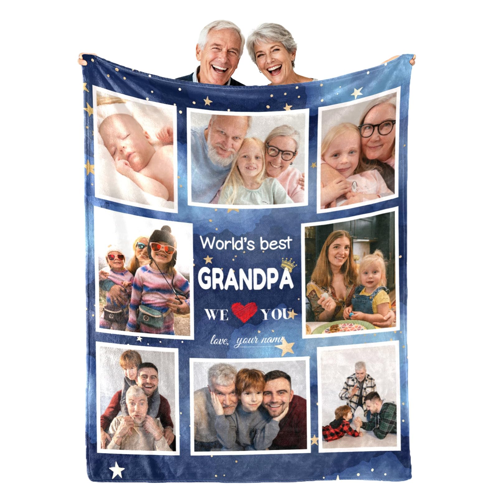 Croilujo Gifts for Grandpa Blanket from Grandkids Personalized Fathers Day Blanket Best Grandpa Gifts Custom Picture Blankets Customized Blankets with