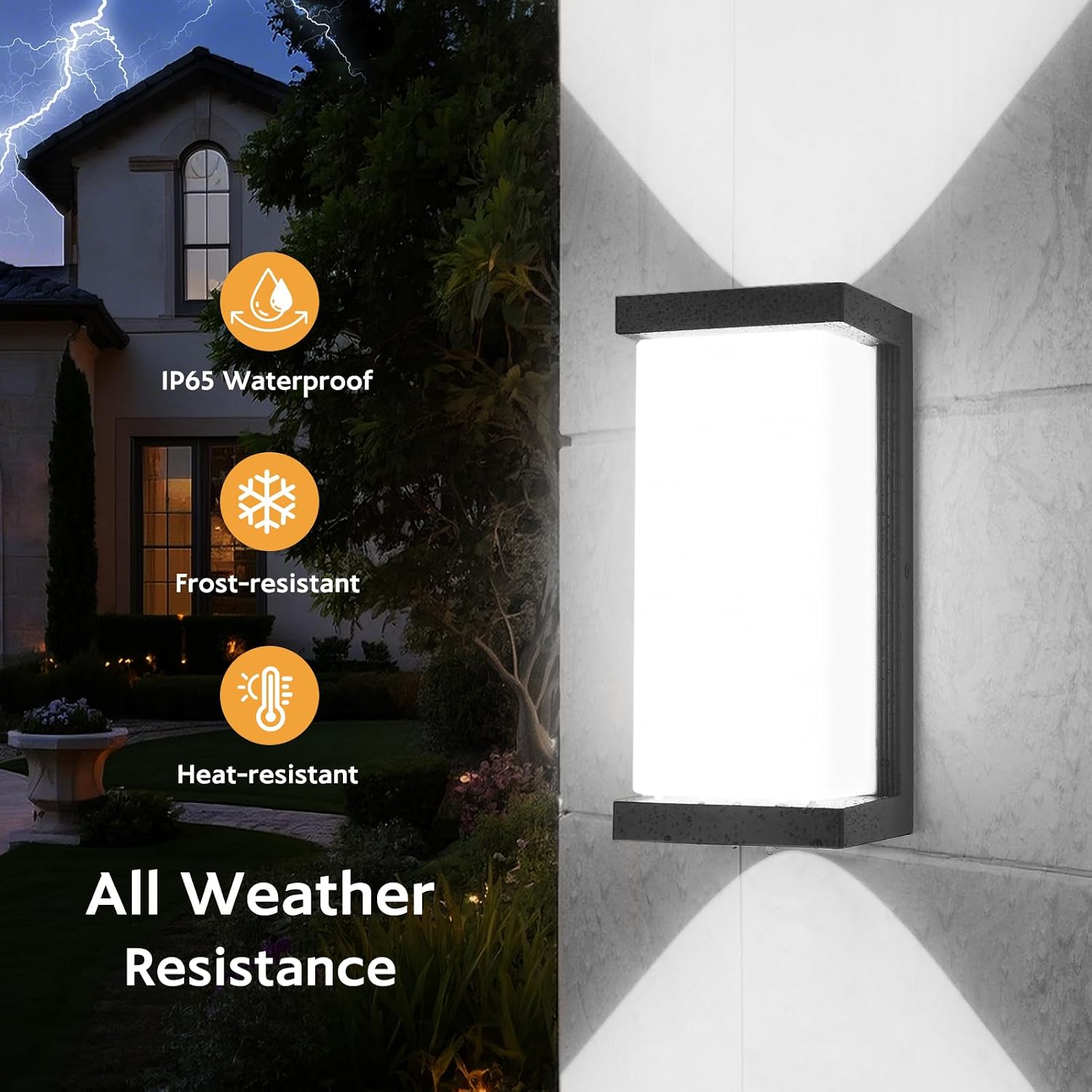 LED Exterior Lighting Fixtures, 24W IP65 Waterproof Outdoor Wall Sconce, 2640LM 6000K Porch Lights with PC Lampshade, Black Wall Lamps for Outside, Modern Wall Mount Lighting for Entryway