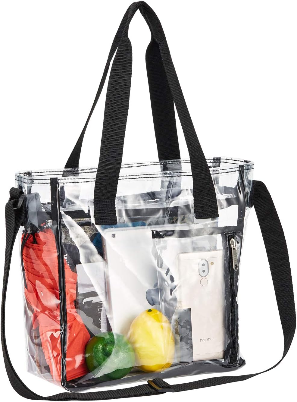 Clear Stadium Bag Heavy Duty - Totes Corssbody Purse Handle Shoulder Plastic Bag Concert College Sport Games Stadium Approved for Women 12x6x12 (Black)