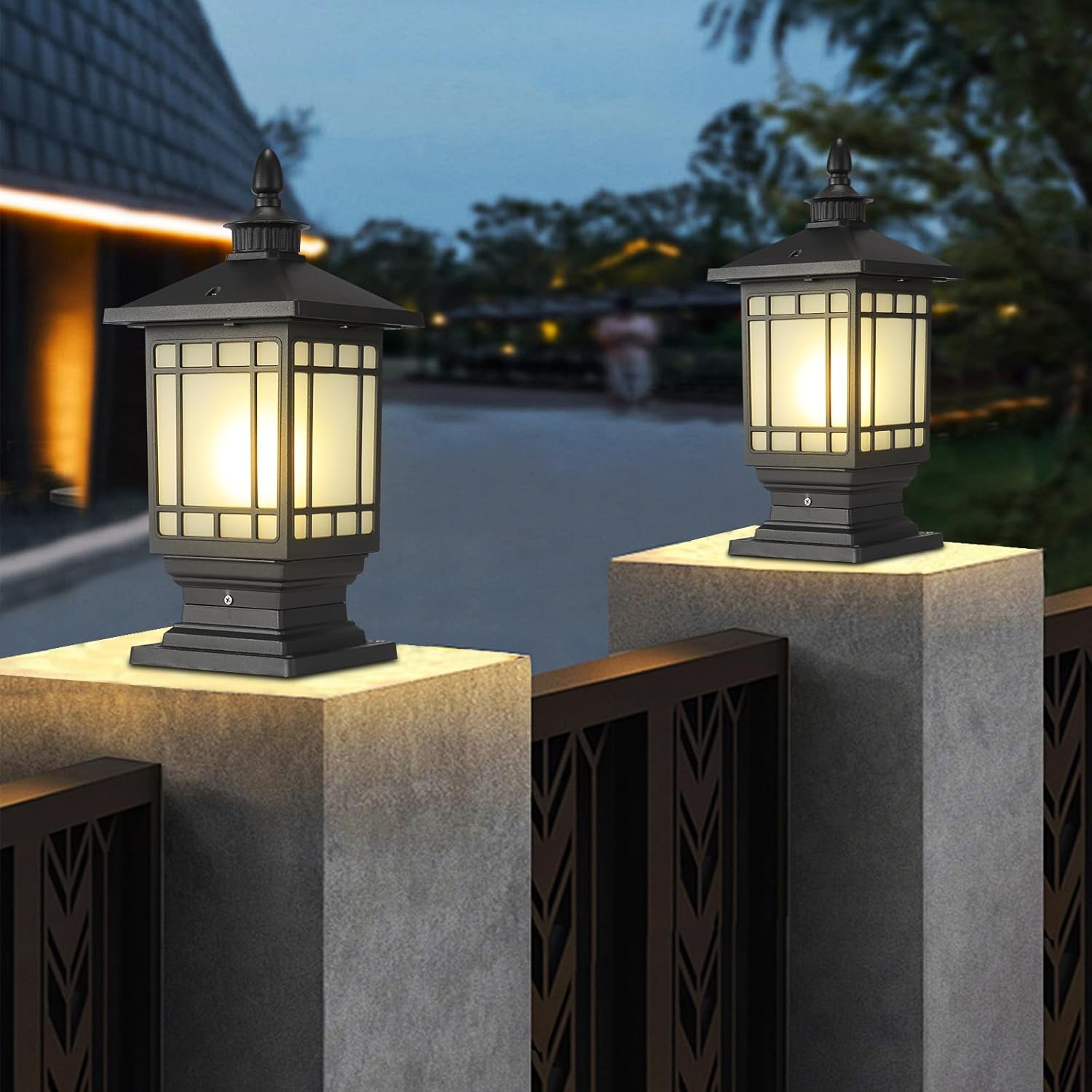 Outdoor Column Lights, Outdoor External Patio Landscape Glass Post Lantern E26 Fixture Traditional Waterproof Garden Post Light Aluminum Modern Fence Pillar Lamp