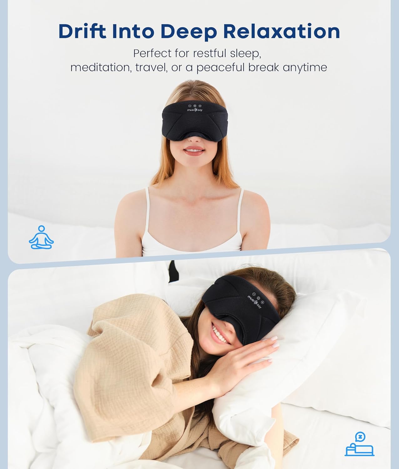 MUSICOZY Bluetooth Sleep Mask Headphones 5.4, Wireless Over-Ear Headphones Washable Zipper Sleep Headphones Mask with HD Stereo Speakers for Side Sleepers Travel & Relaxation, Gifts for Men Women - Image 2