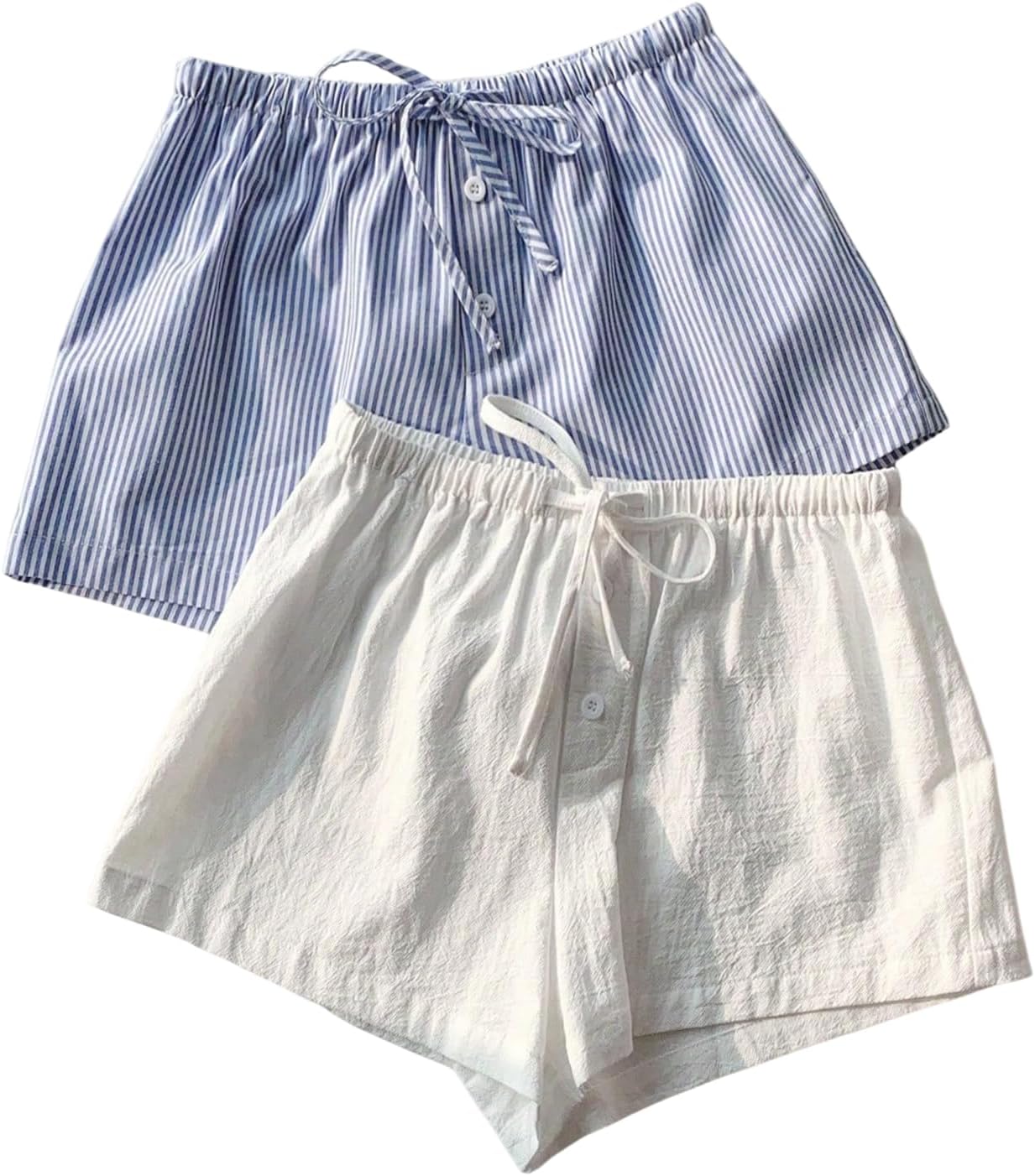 SOLY HUX Girl's Summer Shorts 2 Pack Striped Elastic Waist Button Wide Leg Casual Vacation Shorts