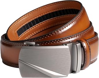 Ratchet Belt for Men Big and Tall Leather Dress Belt, Plus Size up to 60" Adjustable Fit, 1.38 No Belly Pinch