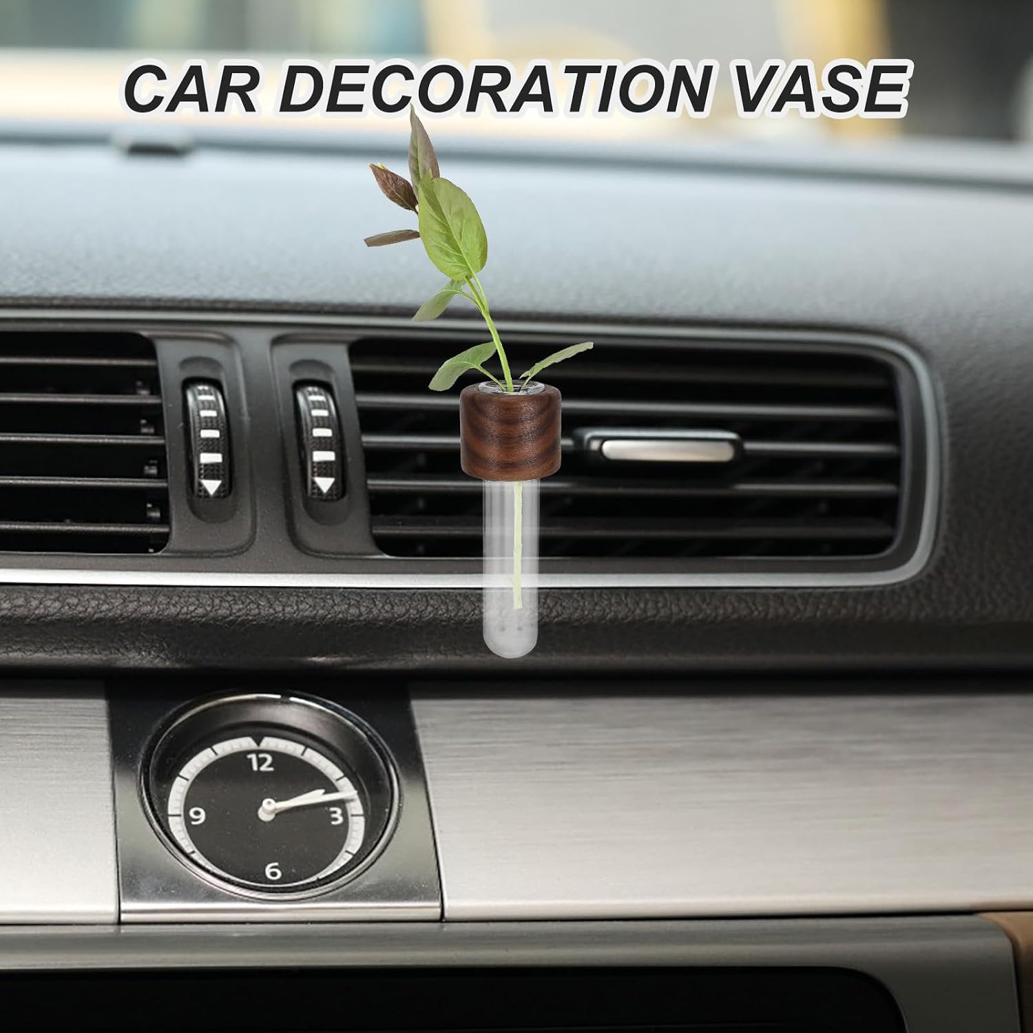 Car Vent Flower Vase 20ml Glass Wood Clip for Buds image 4