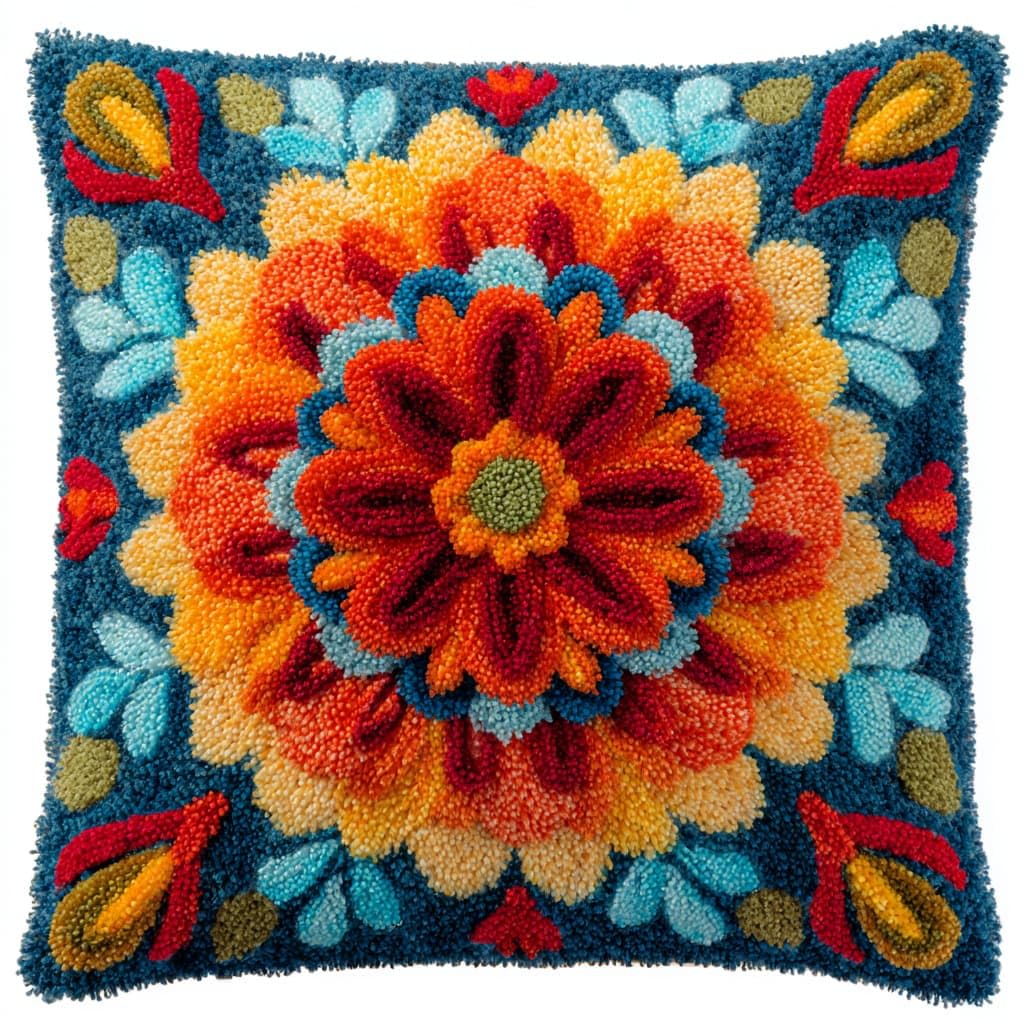 Taxpy DIY Latch Hook Rug Kits, Floral Pattern Latch Hook Cushion Kits Pillowcase Rug Pattern Arts and Crafts Crochet Needlework 43x43cm