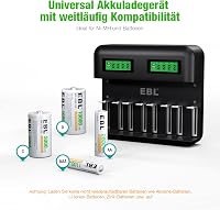 Încărcător rapid EBL pentru acumulatori NiMH AAA, C și D, cu intrare USB-C și ecran LCD 3